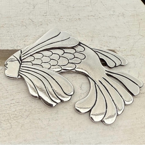 Laurel Burch Goddess Koi Fish Silver -Rhodium Brooch Pin RARE FIND - Picture 2 of 9
